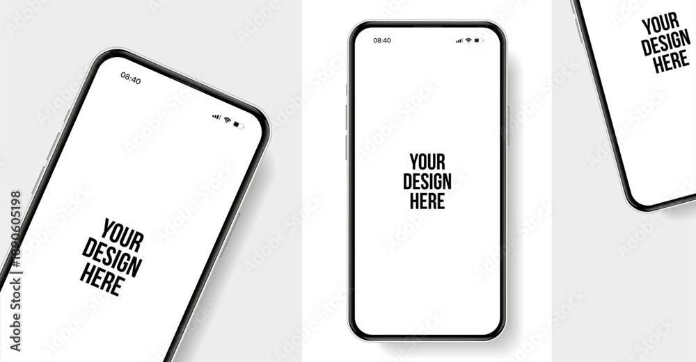 Fototapeta premium Realistic smartphone mockup. Mobile phone vector with isolated on white background. Device front view. 3D mobile phone with shadow. Realistic, high quality smart phone mockup for ui ux presentation.