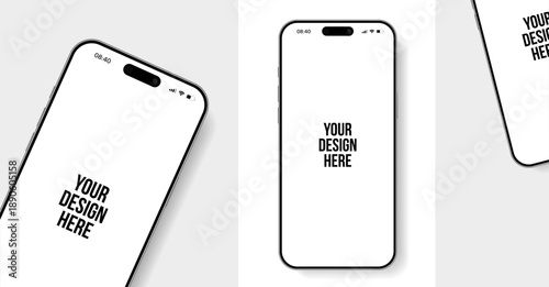Realistic smartphone mockup. Mobile phone vector with isolated on white background. Device front view. 3D mobile phone with shadow. Realistic, high quality smart phone mockup for ui ux presentation.