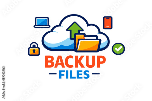 Cloud backup concept with files and security icons
