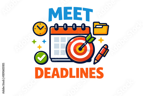 Cartoon office graphic with target symbolizing meet deadlines concept