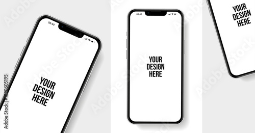 Realistic smartphone mockup. Mobile phone vector with isolated on white background. Device front view. 3D mobile phone with shadow. Realistic, high quality smart phone mockup for ui ux presentation.