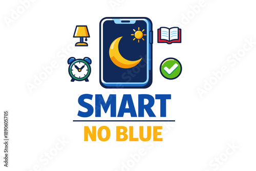 Smart no blue: night mode digital wellness concept with symbols