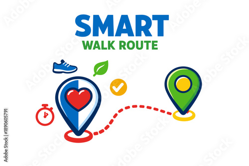 Smart walk route: heart-healthy path with gps and fitness icons