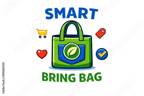 Smart bring bag: eco-friendly shopping tote with leaf symbol and icons