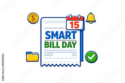 Smart bill day reminder with calendar icon and payment symbols