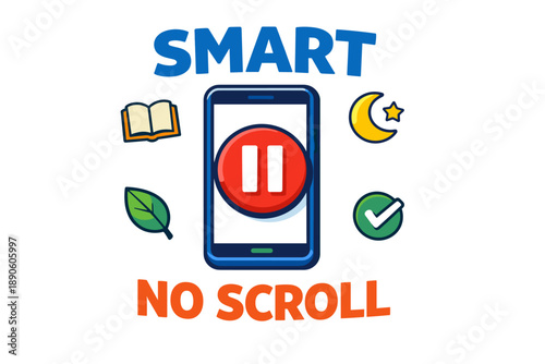 Smartphone pause concept with symbols of balance and mindfulness