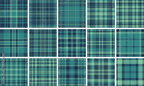 Elegant seamless tartan plaid pattern in sophisticated teal and navy blue tones. Perfect for textile design, digital backdrops, and timeless branding. A classic geometric style for modern uses.
