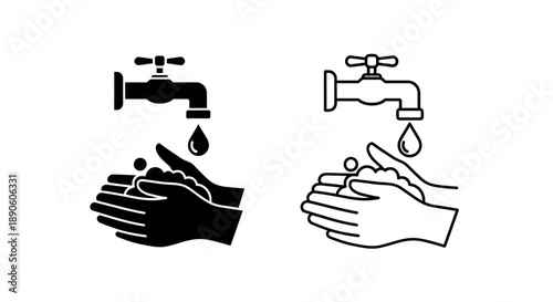 Hand washing hygiene symbols water tap clean hands
