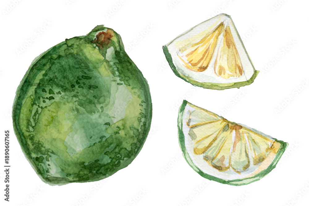 Naklejka premium Watercolor lime fruit illustration isolated on white.