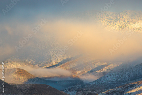canyon at sunset with snow