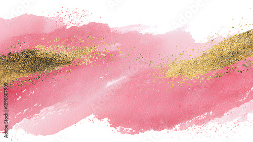 Abstract pink watercolor art background, watercolour brush strokes, pastel pink watercolor paint brush glitter gold for wedding elements, artistic design templates for invitations, posters, cards