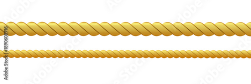 Gold rope of realistic nautical twisted rope knots, loops for decoration and covering isolated on transparent background. Retro vintage art design
