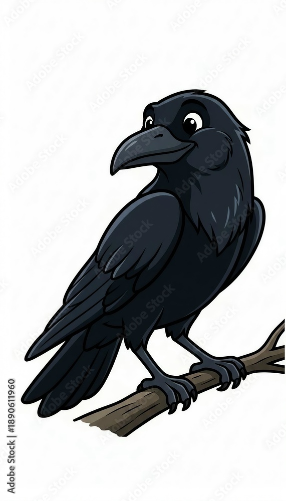 Naklejka premium raven on a branch illustration 
