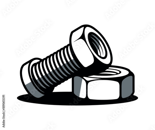 A cartoon illustration of a bolt and nut on a white background