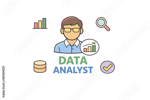 Data analyst concept with icons of charts and tools