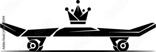 Black silhouette of a skateboard with a crown on top.
