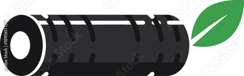 Black tire with green leaf symbolizing eco-friendly transportation.