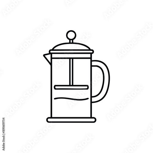 French press coffee maker black and white line art vector illustration for cafe menu and coffee shop design
