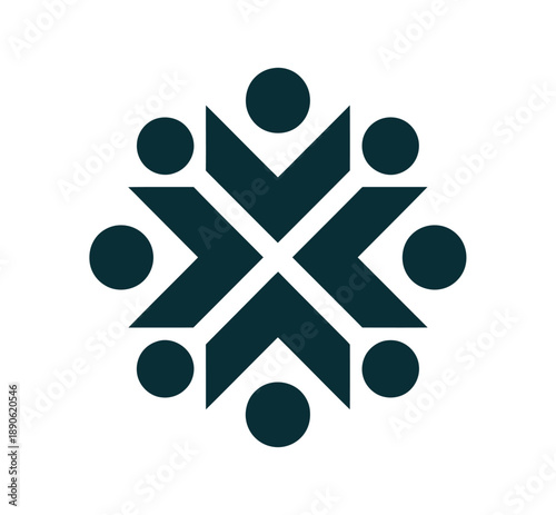 A stylized logo featuring a group of people coming together in unity and cooperation.