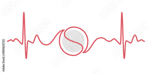 Heartbeat Line with Softball Center, Baseball and Softball Hobby, passion, Sports Concept