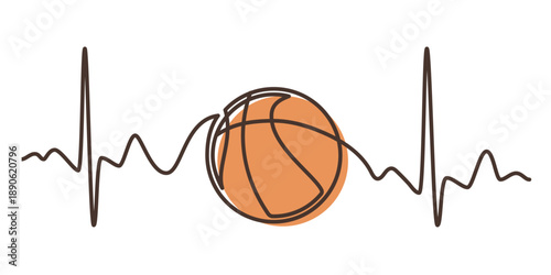 Heartbeat Line with Basketball ball, Basketball Hobby Sports Concept