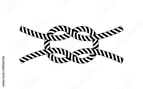 A simplistic design features a black and white striped rope tied in a symmetrical knot