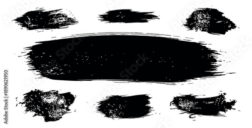 Hand drawn brush stroke set featuring distressed ink textures for graphic design elements