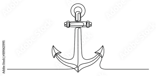 Hand drawn line art illustration of an anchor depicting a maritime symbol for nautical and travel designs