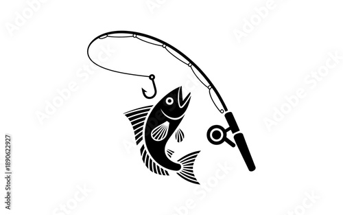 Illustration of a fishing rod and fish in a minimalist style.