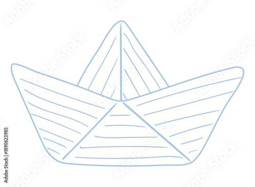 Origami paper boat isolated on transparent background. Hand drawn flat vector illustration. Kids nautical print, design element, clip art. Craft, creative technique, handmade object