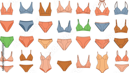 Colorful women's lingerie bras and panties underwear