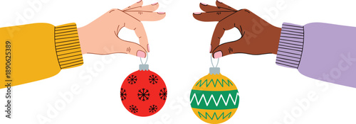 Hands holding christmas ornaments holiday festive decorations