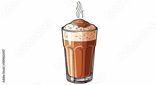 Hot Frothy Milk Tea or Teh Tarik with Steam and Thick Foam in Glass