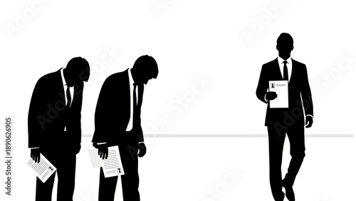 Professionals in Suits, Office Environment, Illustration of Job Loss Emotion