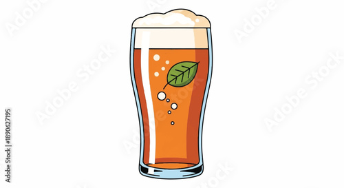 Cold Glass of Craft Beer with Foam Head and Herbal Garnish