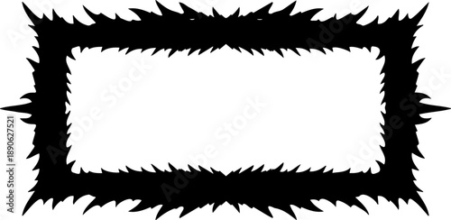 A black rectangular frame with a jagged edge design on a white background