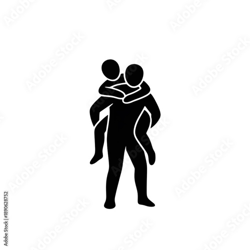 black and white piggyback ride icon vector silhouette of person carrying another on back