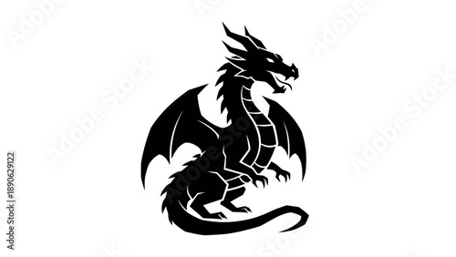Black Dragon Silhouette Vector Illustration Graphic Design Fantasy Creature Mythological Beast for T-shirt Design or Logo Template