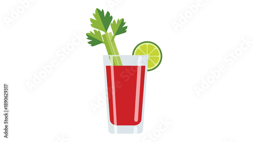 Bloody Mary Cocktail Vector Illustration - Refreshing Drink with Celery and Lime Slice, Perfect for Bar Menus and Beverage Graphics
