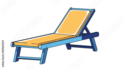 Blue and Yellow Chaise Lounge Chair Vector Illustration, Relaxing Outdoor Furniture Graphic, Summer Holiday and Leisure Concept
