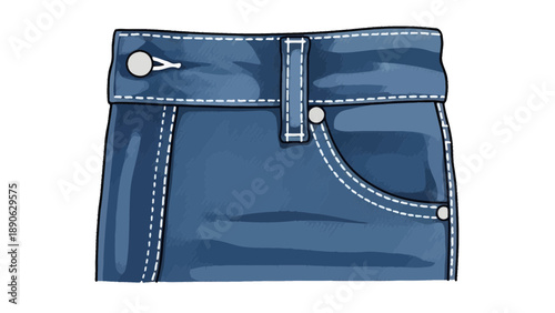 Blue Denim Jeans Waistband Vector Illustration, Fashion Design Template, Clothing Detail Graphic for Apparel Mockups
