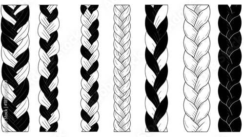 Braided Hair Styles Vector Illustrations Set, Diverse Braid Patterns Collection, Beauty and Fashion Design Elements, Hairdressing and Styling Graphics