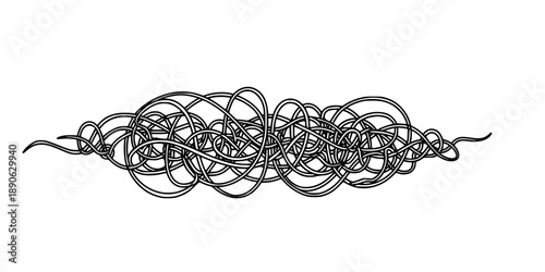 Continuous wavy or tangled line. Drawing with editable black stroke on a white background. Vector illustration