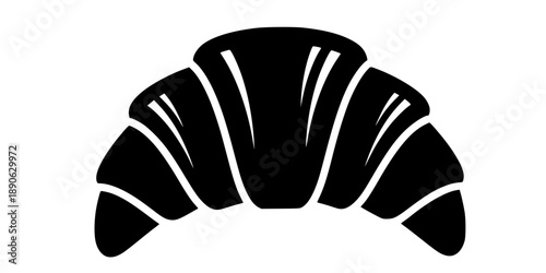 Croissant icon. Croissant pastry: black silhouette with layer lines and contour lines, isolated on white background. 
