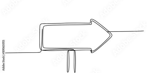 Directional sign in one line art style. Drawing of a road sign with an editable black stroke on a white background. 