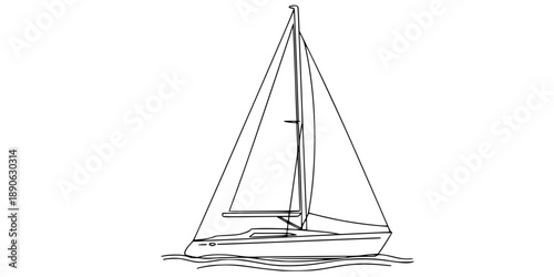 Black sailboat in single line art style. Editable minimalist boat drawing