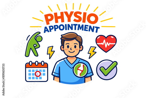 Young male physio appointment illustration with health symbols