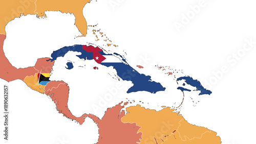 Caribbean Map with Flags of Cuba and Bahamas Overlayed on Political Map - Travel and Geography Concept