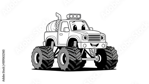 Cartoon Monster Truck Vector Illustration, Cute Character Design, Kids Transportation Graphic, Children's Book Element, White Background