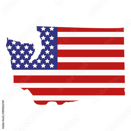 Washington map with United States flag
